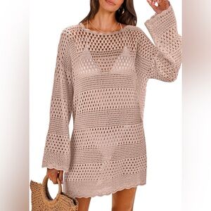 Elegant Crochet Knit Swim Coverup in Cream